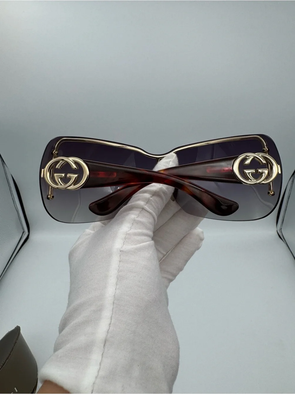 Gucci GG2797/S Shield Sunglasses Brown Gradient Oversized Rimless GG Logo Italy